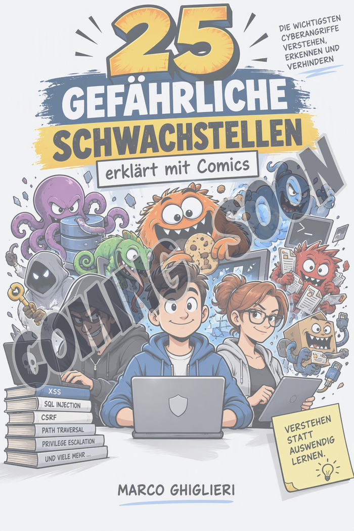 Buchcover: 25 gefährliche Schwachstellen – erklärt mit Comics von Marco Ghiglieri